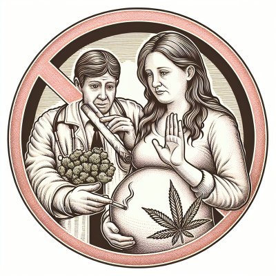 "Medical Illustration - Pregnant Woman Avoiding Cannabis Use for Healthy Pregnancy"