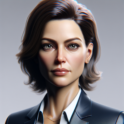 Ultra-realistic render of Ukraine AI rep Victoria Shi in professional attire.