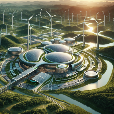 Futuristic Renewable Energy Facility Image: Ultra-realistic, devoid of text or neon colors.