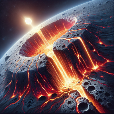 "Explore a detailed, ultra-realistic depiction of hidden magmatic activities on Moon."