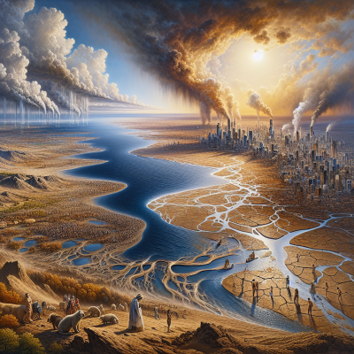 Disrupted Global Water Cycle Oil Painting: Economic & Community Impact Imagery