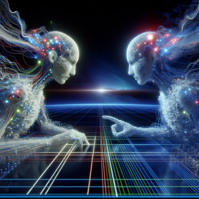 AI entities engaging in a consensus game, showcased in an ultra-realistic illustration.