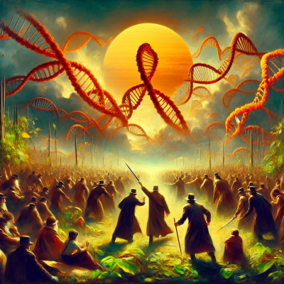 Vivid oil painting showcasing TET2 gene mutation, a stunning blend of science and art.