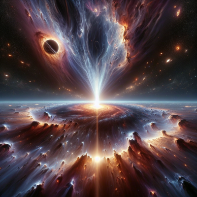 Cosmic Plasma Jets from Supermassive Black Hole in Ultra-Realistic Space Oil Painting