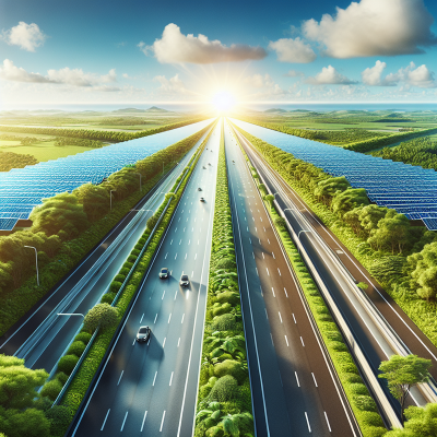 Solar panels on US highways: transition to eco-friendly energy with futuristic tech.