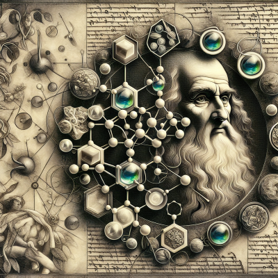 "Ultra-realistic Da Vinci-esque illustration of fulvic and humic acids in Shilajit"