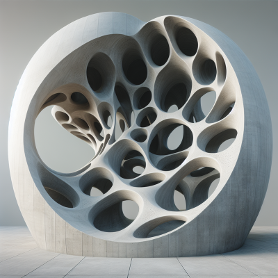 Ultra-realistic 3D rendering of a concrete structure inspired by human femur anatomy